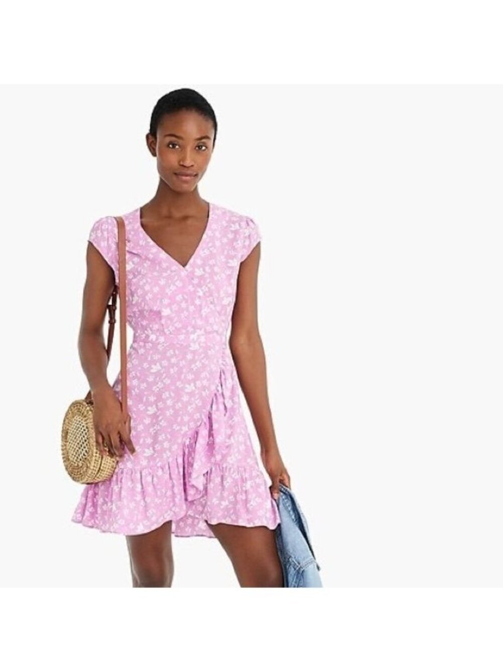 J Crew Lavender Bubblegum Floral Faux Wrap Mini Sun Dress Women Size 00